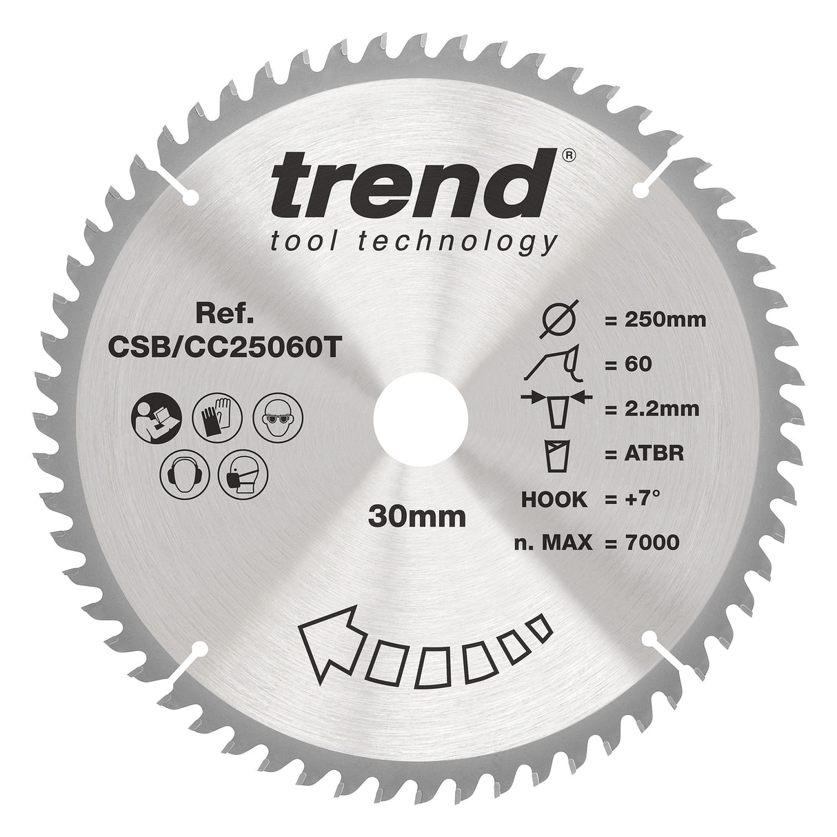 Trend 250mm x 30mm x 60T Wood Cordless ATBR Mitre Saw Blade
