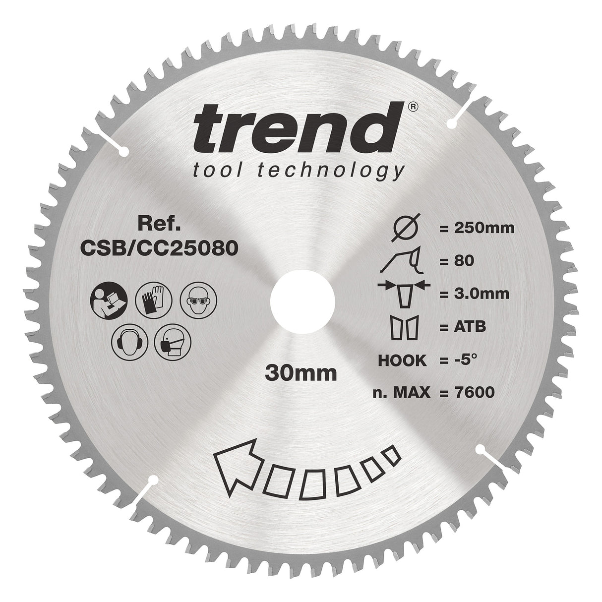 Trend 250mm x 30mm x 80T Fine Cut Off Mitre Saw Blade