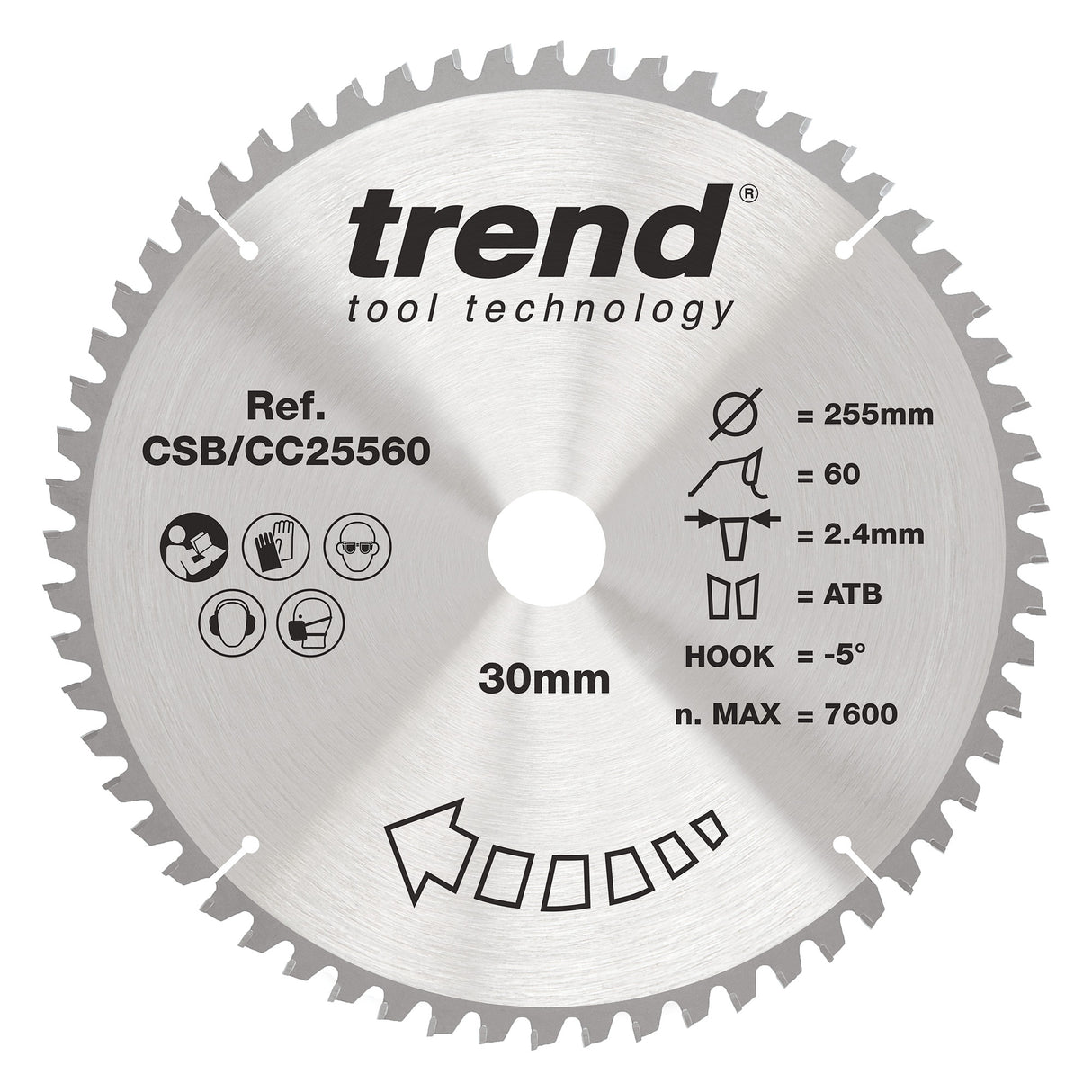 Trend 255mm x 30mm x 60T Wood Mitre Saw Blade
