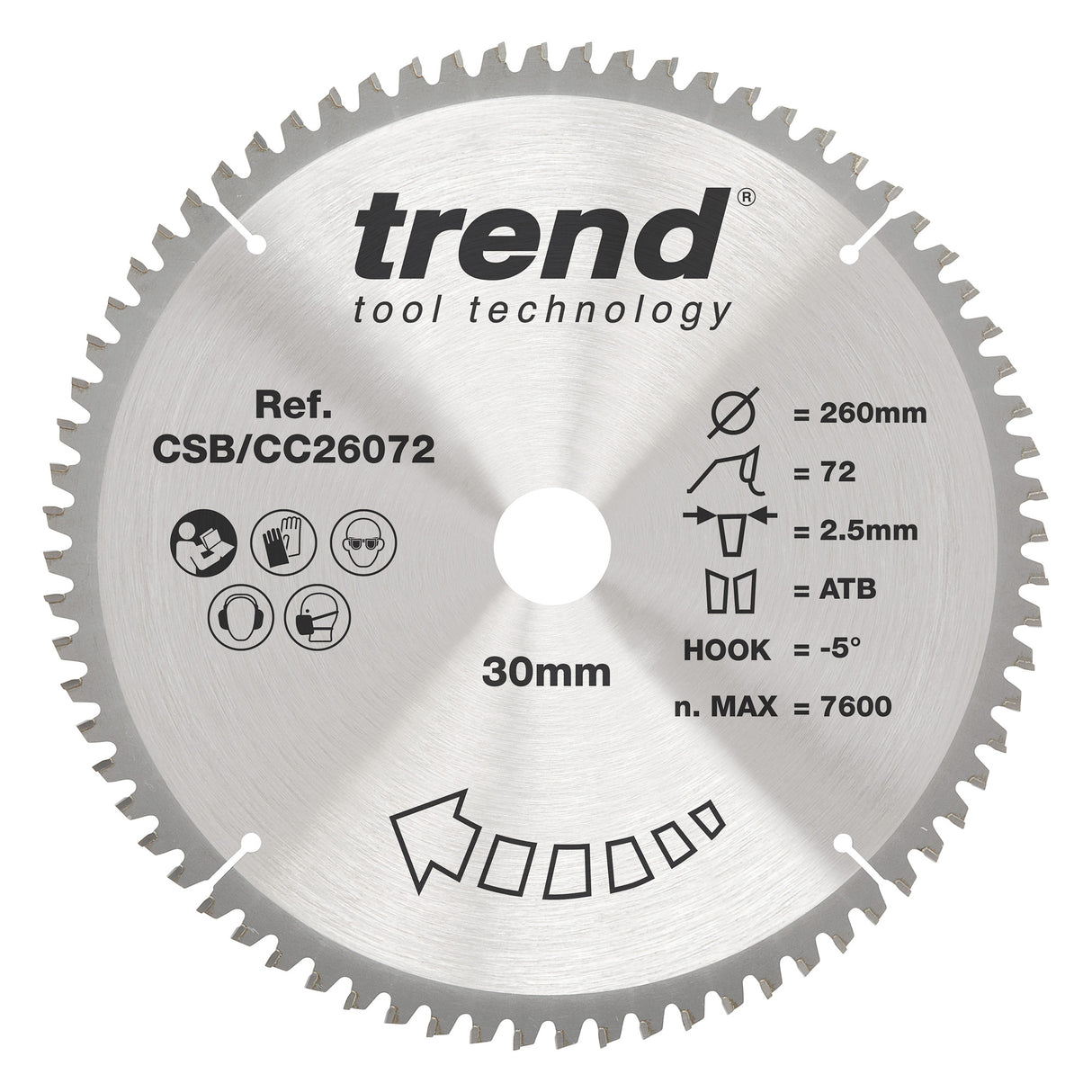 Trend 260mm x 30mm x 72T Fine Cut Off Mitre Saw Blade