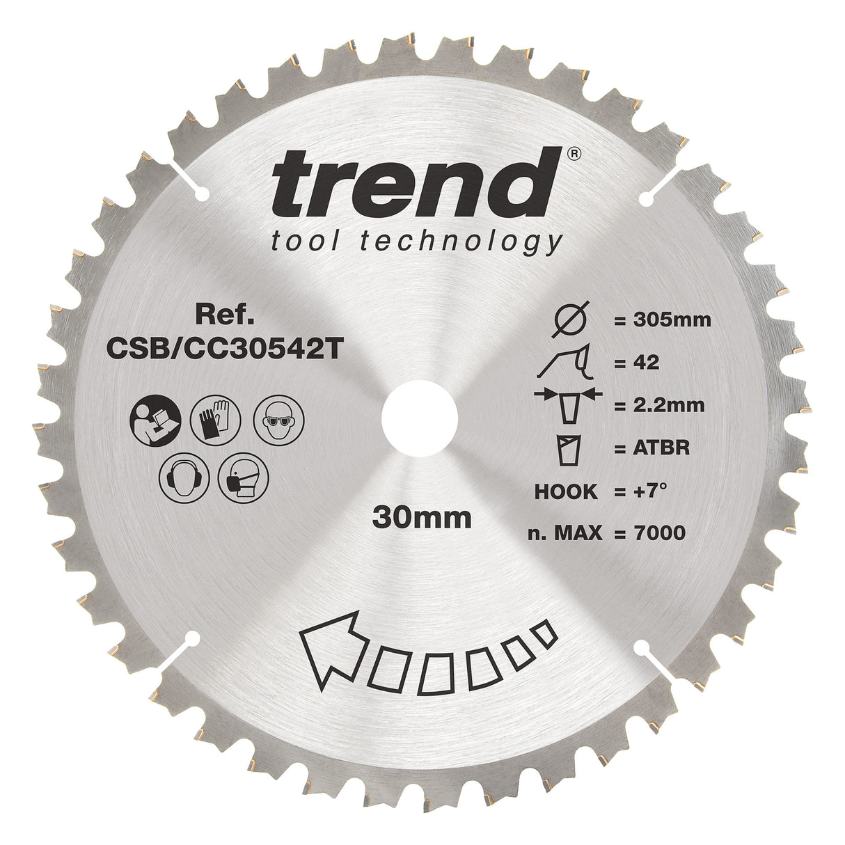 Trend 305mm x 30mm x 42T General Purpose Cordless ATBR Mitre Saw Blade