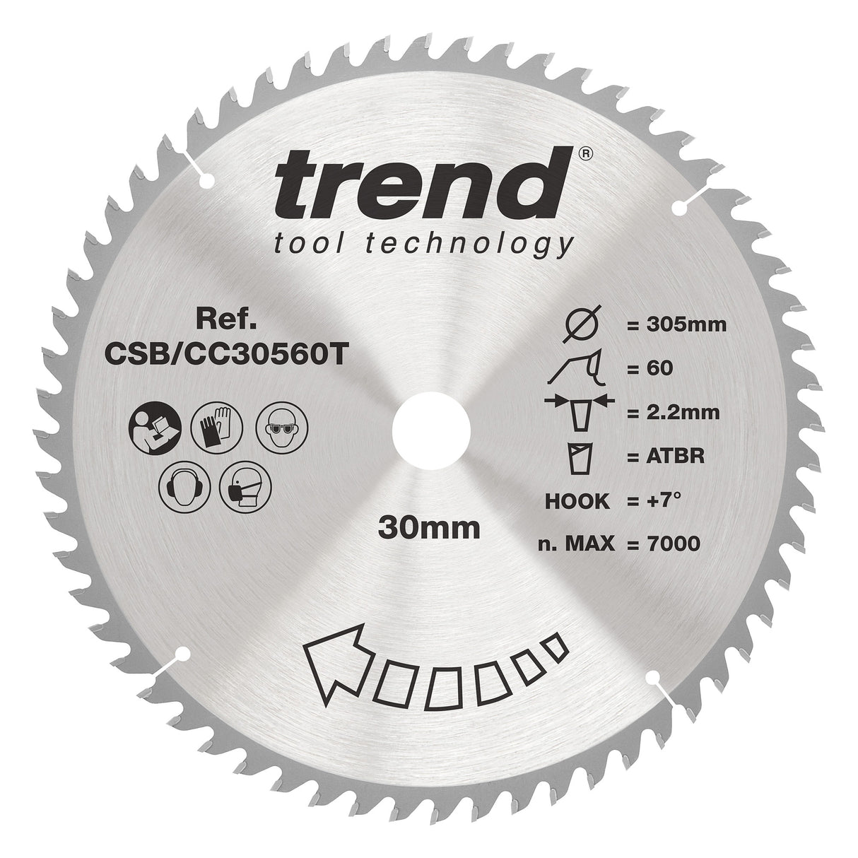 Trend 305mm x 30mm x 60T Wood Cordless ATBR Mitre Saw Blade