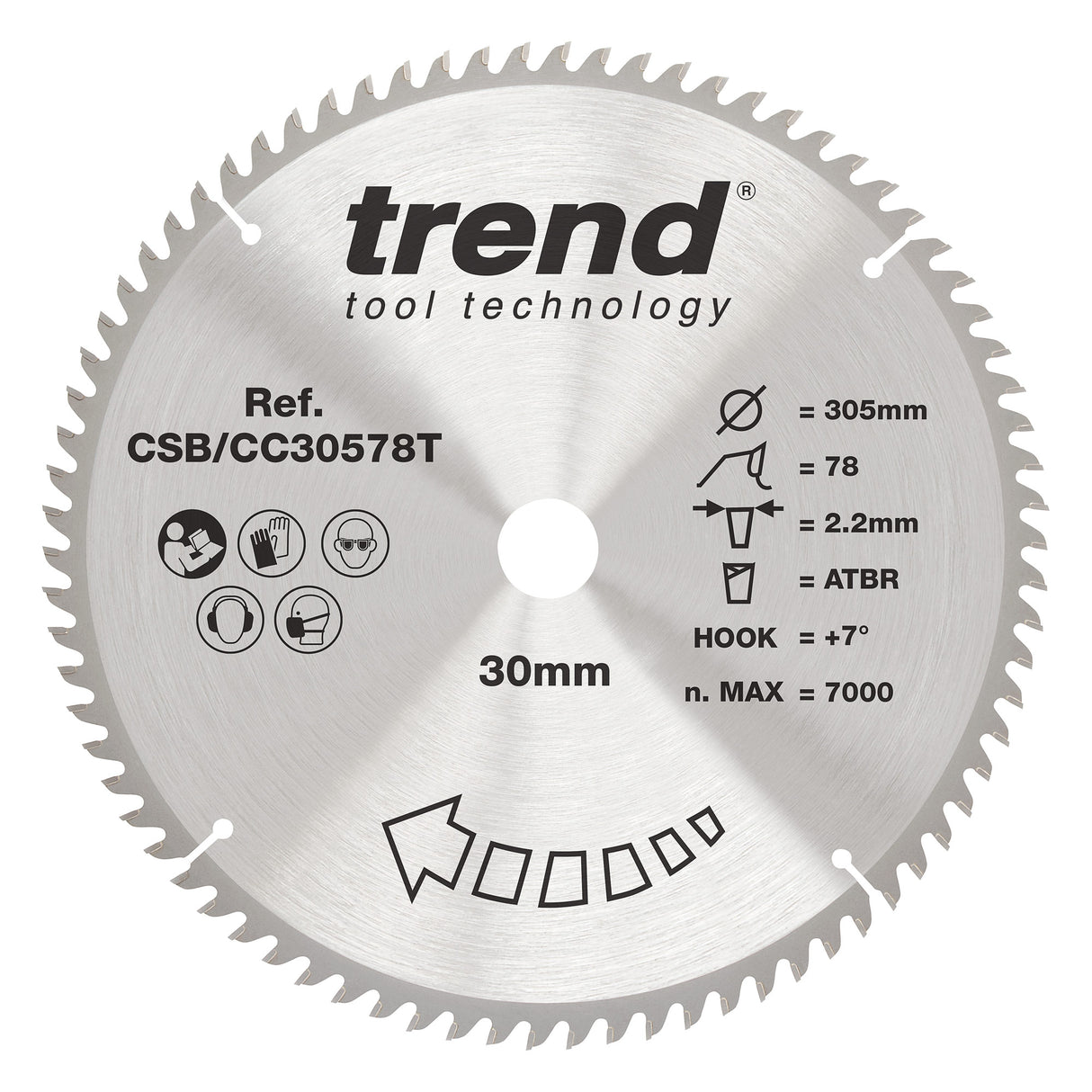 Trend 305mm x 30mm x 78T Fine Cut Off Cordless ATBR Mitre Saw Blade
