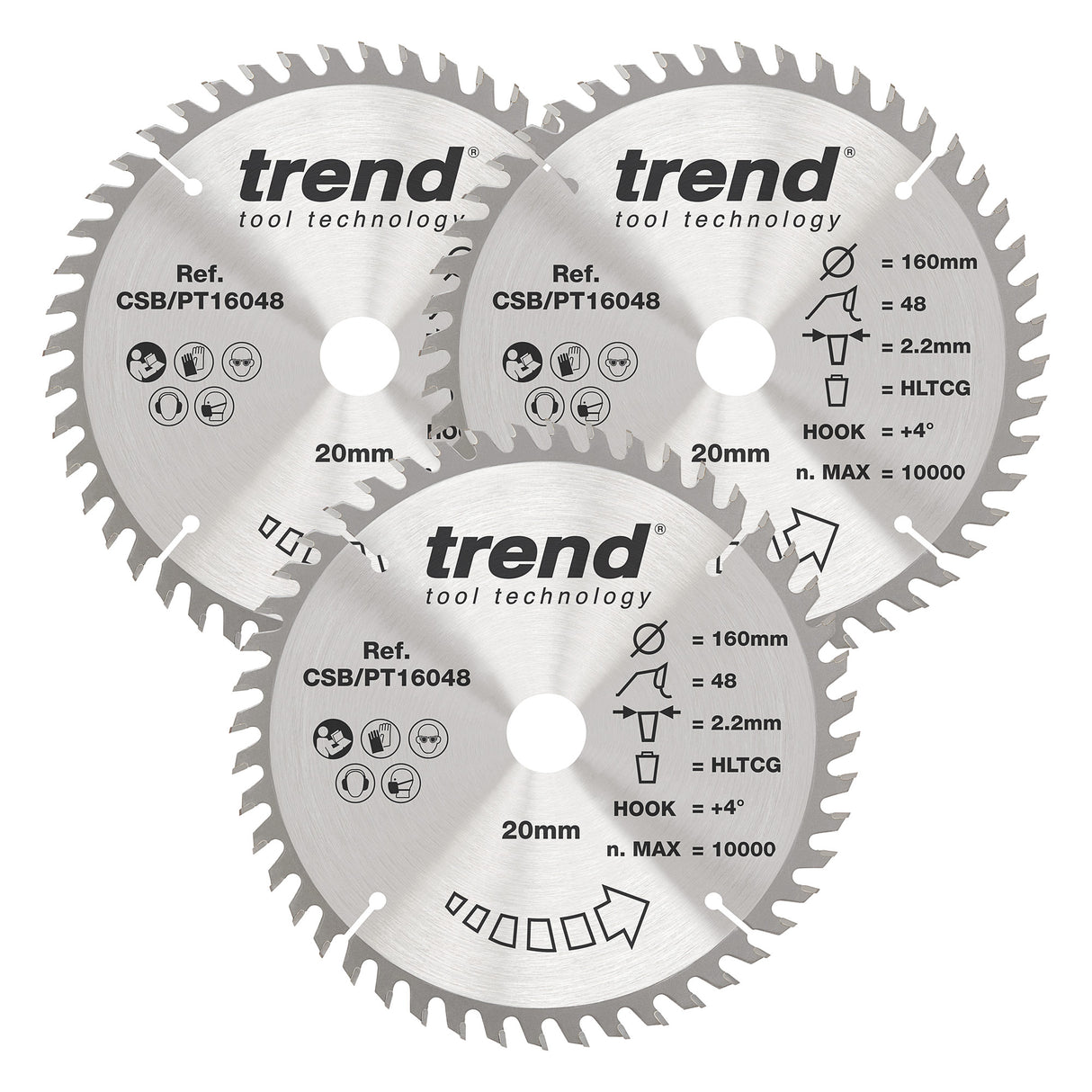 Trend 3-Piece 160mm x 20mm x 48T Laminate / HPL Circular Saw Blade Set