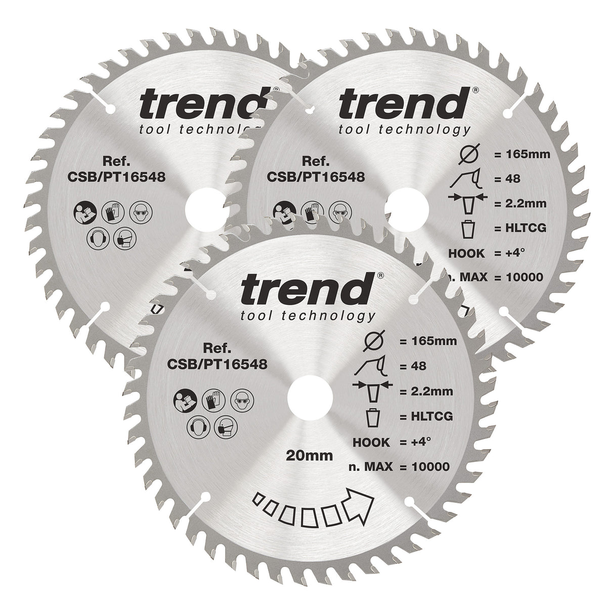 Trend 3-Piece 165mm x 20mm x 48T Laminate / HPL Circular Saw Blade Set