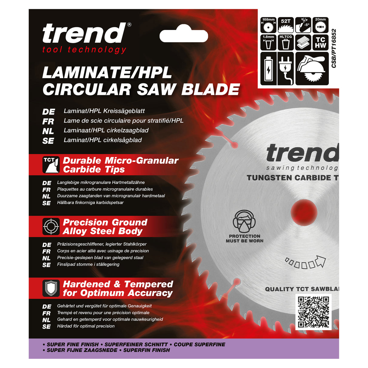 Trend 168mm x 20mm x 52T Laminate/HPL Circular Saw Blade