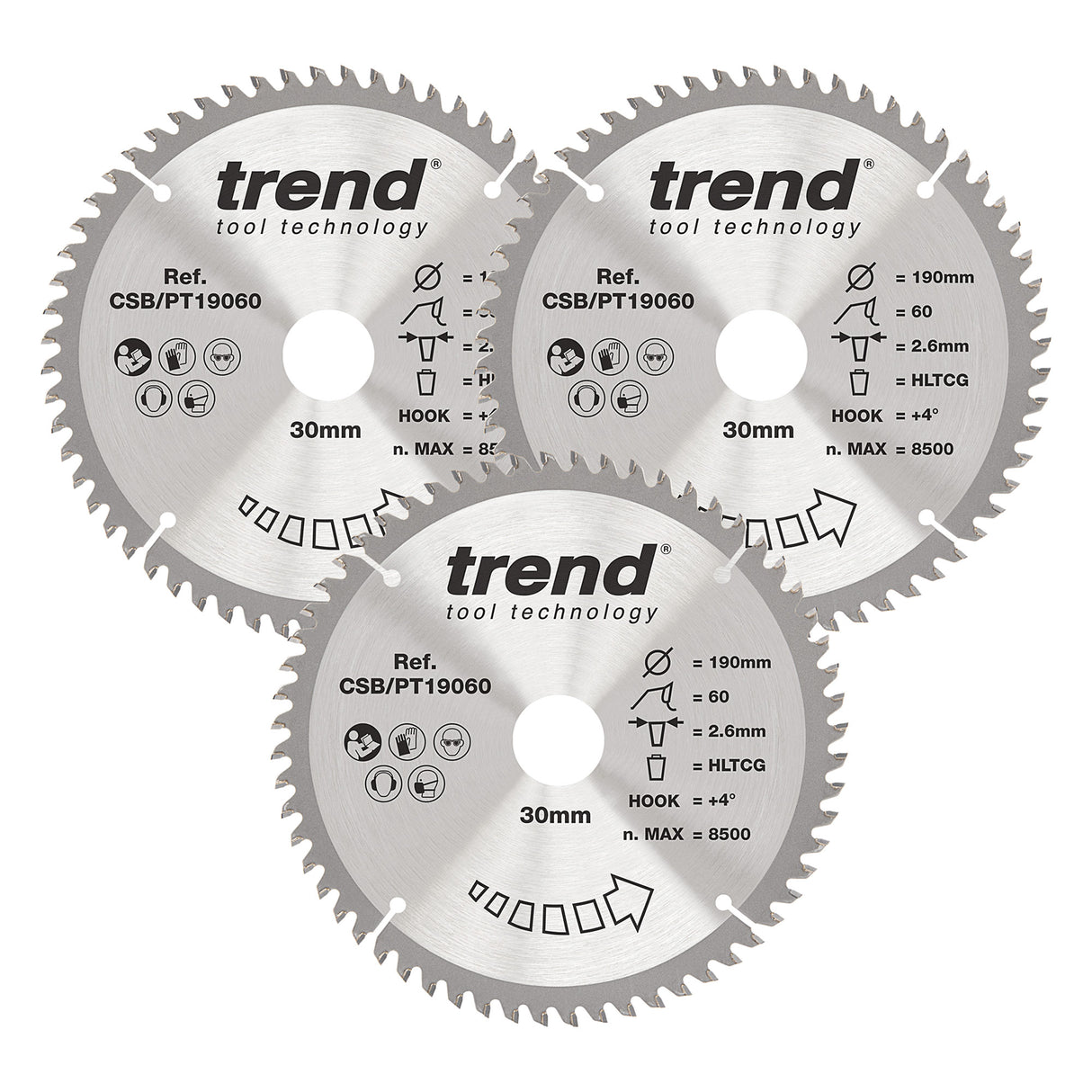 Trend 3-Piece 190mm x 30mm x 60T Laminate/HPL Circular Saw Blade Set