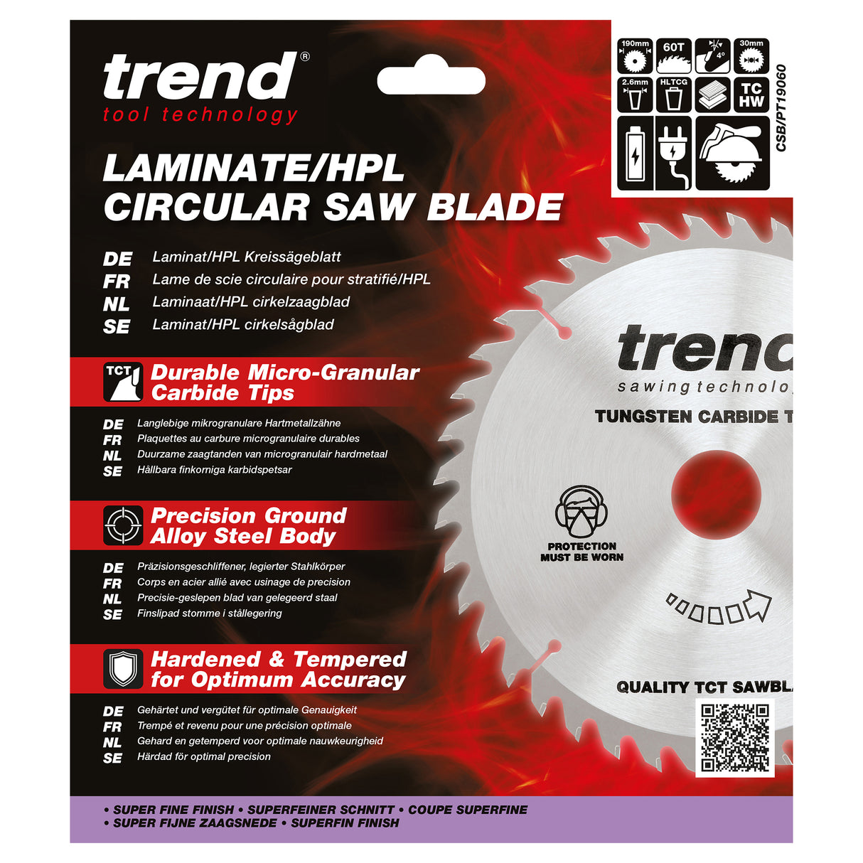 Trend 190mm x 30mm x 60T Laminate/HPL Circular Saw Blade