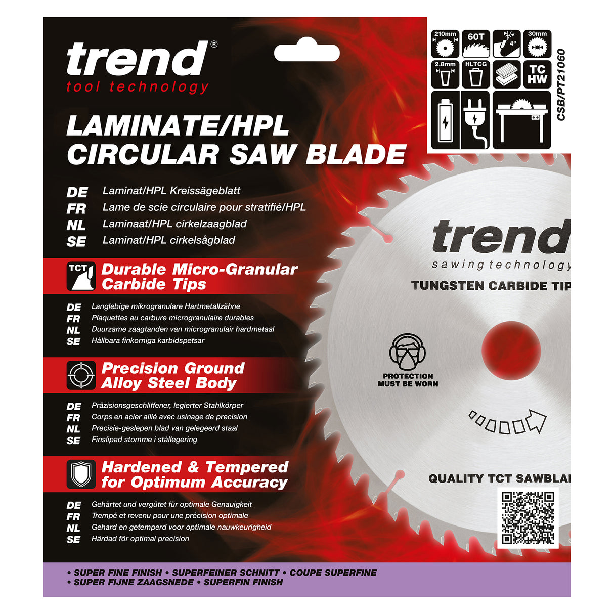 Trend 210mm x 30mm x 60T Laminate/HPL Circular Saw Blade