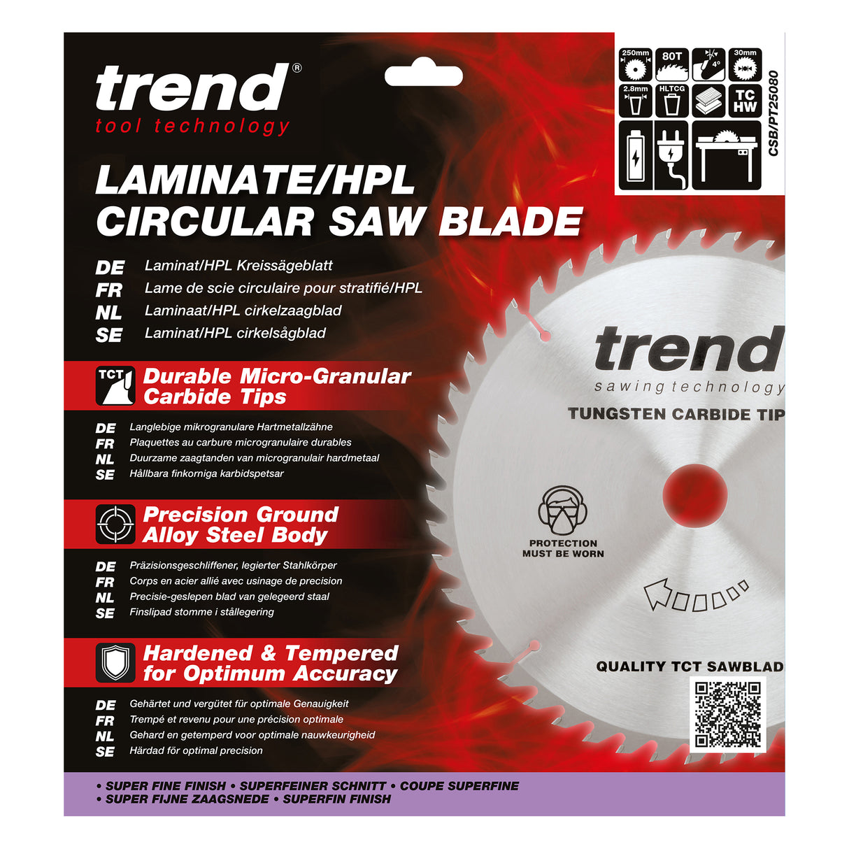 Trend 250mm x 30mm x 80T Laminate/HPL Circular Saw Blade