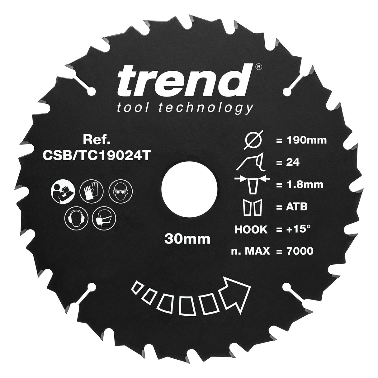 Trend 190mm x 30mm x 24T Thin Kerf Wood Cordless Circular Saw Blade with PTFE Coating