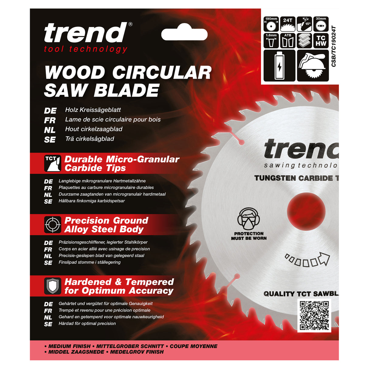 Trend 190mm x 30mm x 24T Thin Kerf Wood Cordless Circular Saw Blade with PTFE Coating