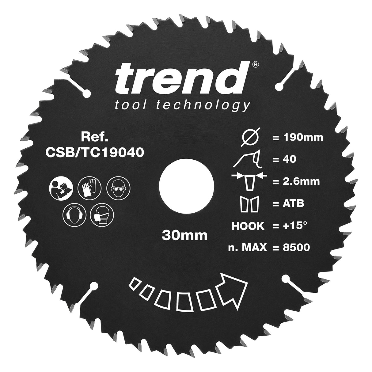 Trend 190mm x 30mm x 40T General Purpose Circular Saw Blade with PTFE Coating
