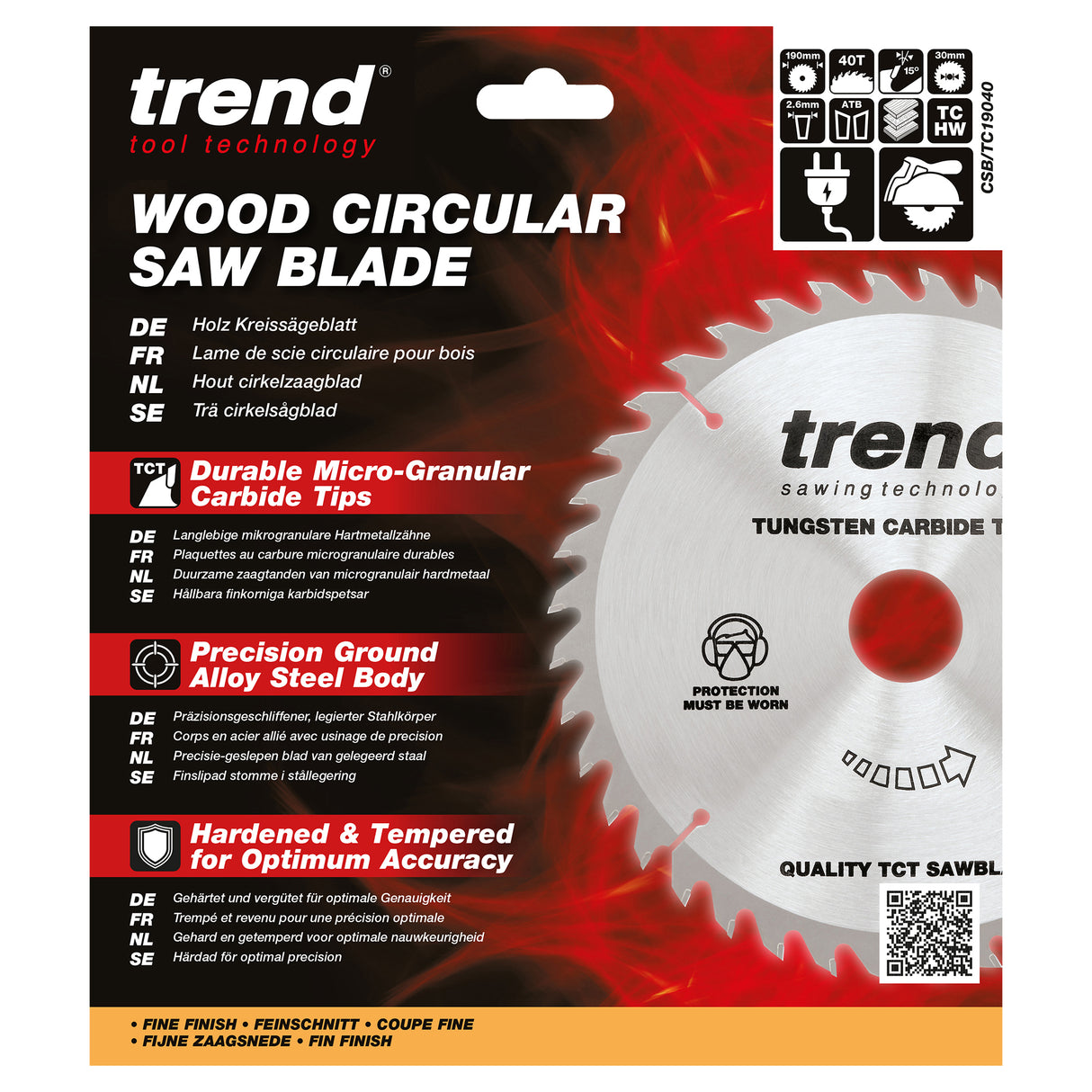 Trend 190mm x 30mm x 40T General Purpose Circular Saw Blade with PTFE Coating