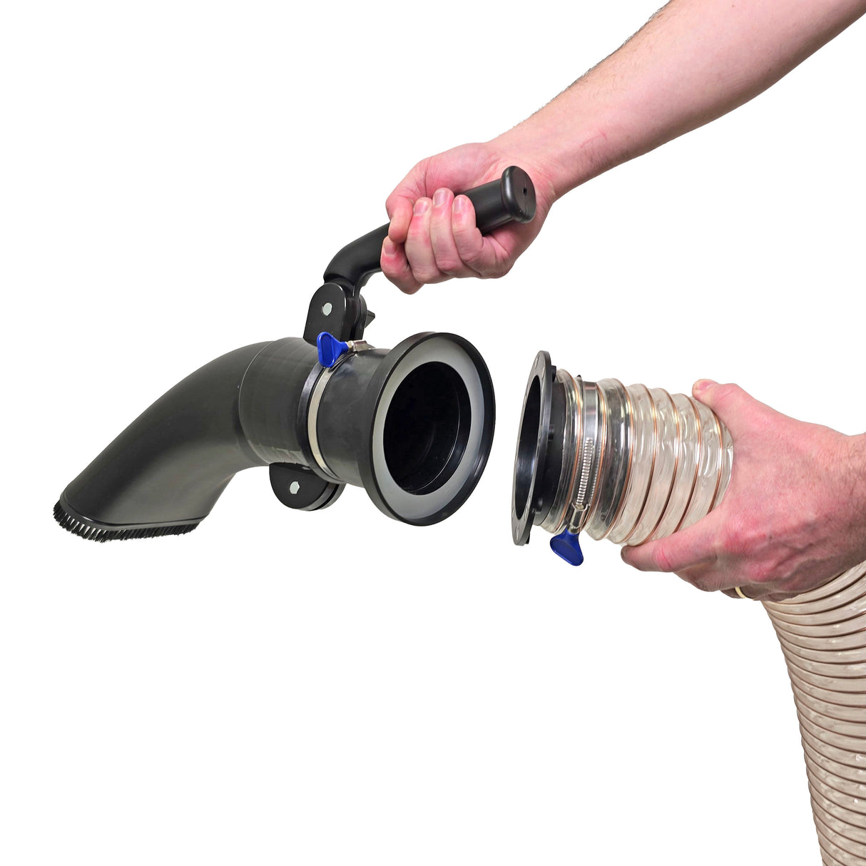 Sherwood Deluxe Magnetic Dust Extractor Floor Vacuum Kit 4in 100mm in action with magnetic quick-connection feature