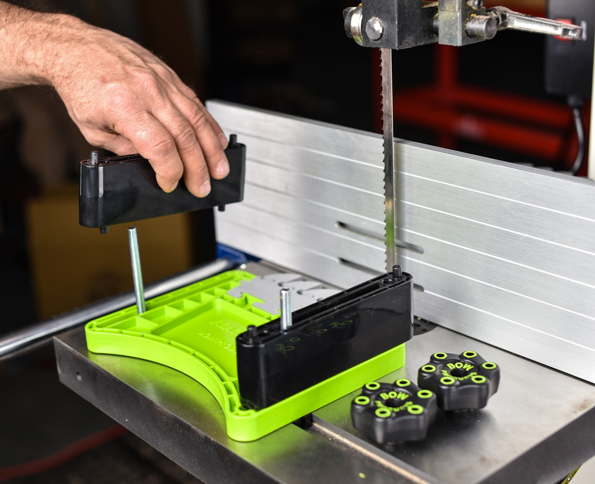 BOW Products FeatherDUO Featherboard Safety System Twin Pack Stackable in use on a table saw