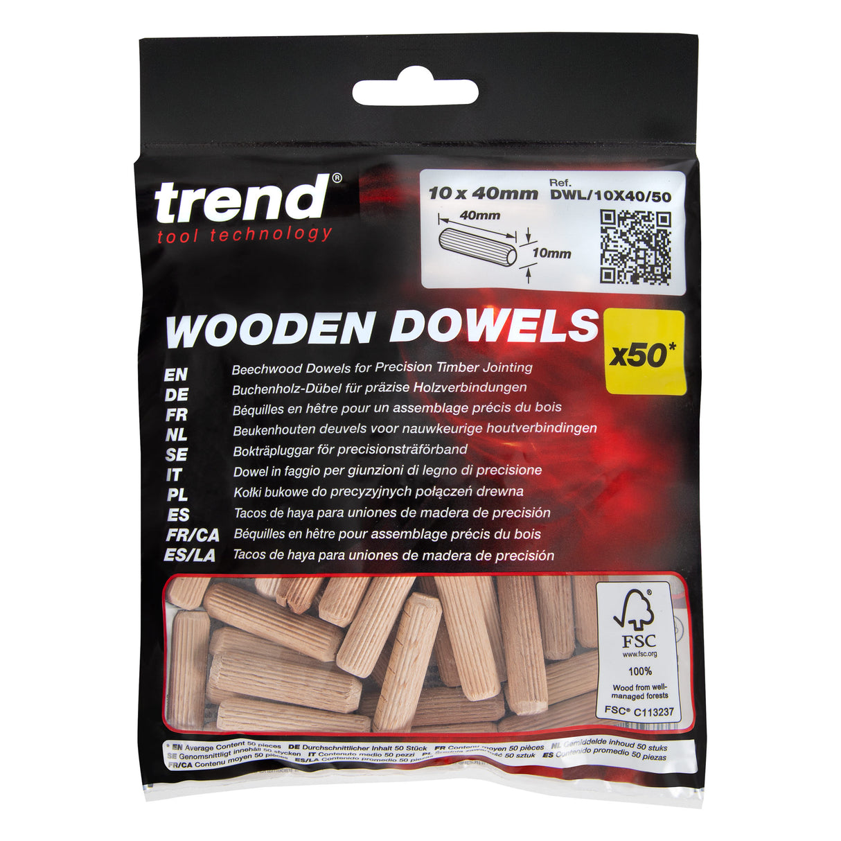 Trend 10 x 40mm Wooden Dowels