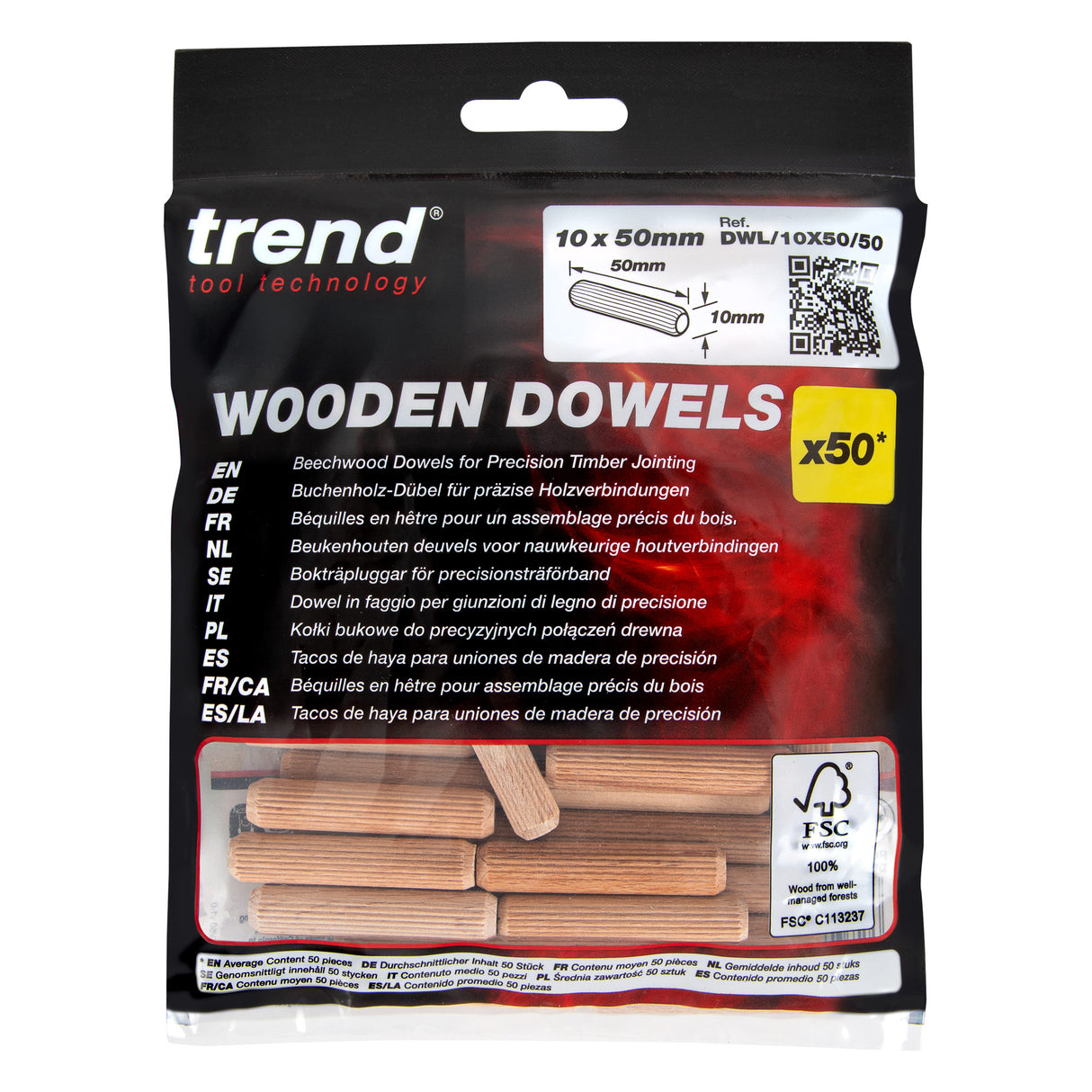 Trend 10 x 50mm Wooden Dowels