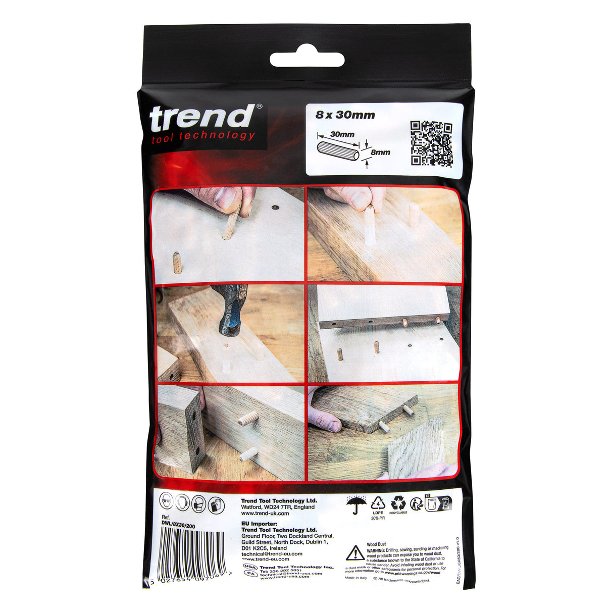 Trend 8 x 30mm Wooden Dowels Pack of 200