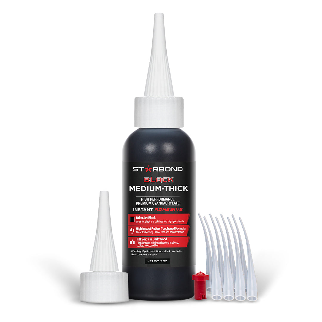 Starbond Black Medium-Thick CA Super Glue for larger repairs and bold accents with exceptional flexibility and impact resistance