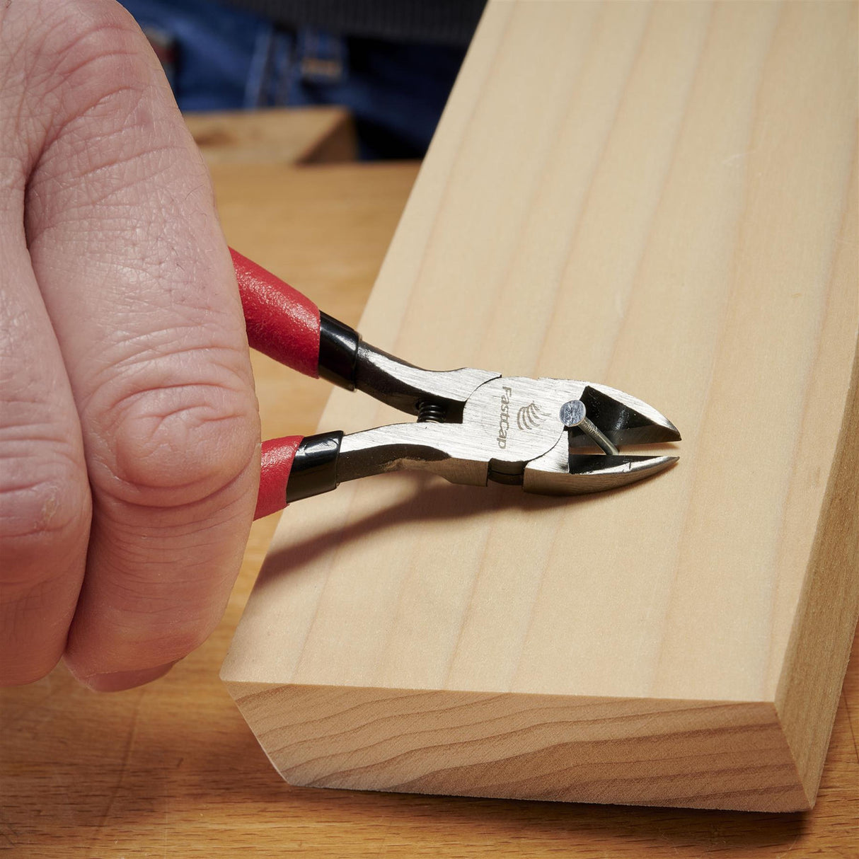 FastCap Micro Flush Cut Trimmers with rounded flush side cutting surface for precise woodworking in tight spots