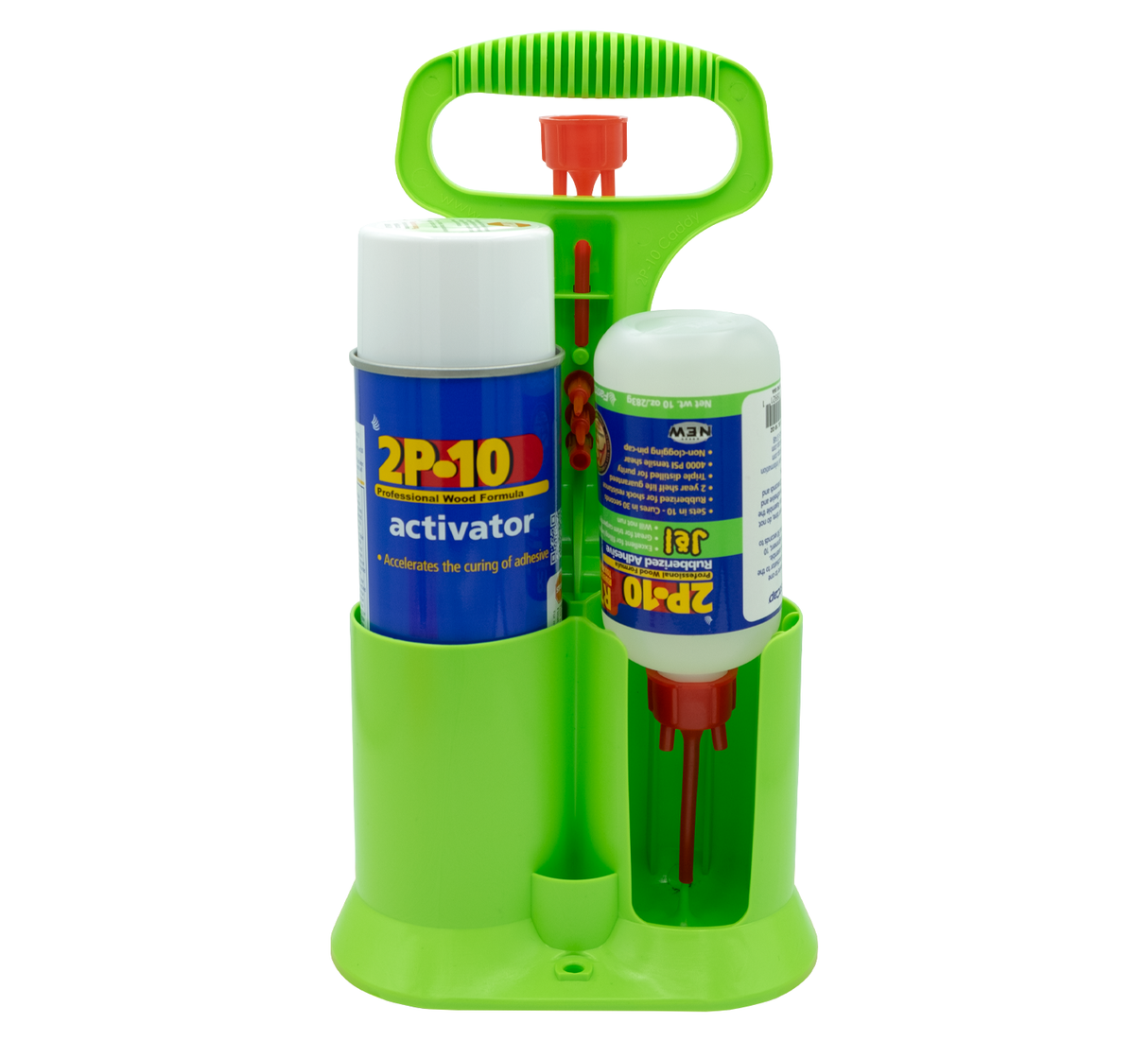 FastCap 2P-10 Glue Tip Carrying Caddy for woodworking tools, designed to hold 2P-10 Jel bottle and Activator can