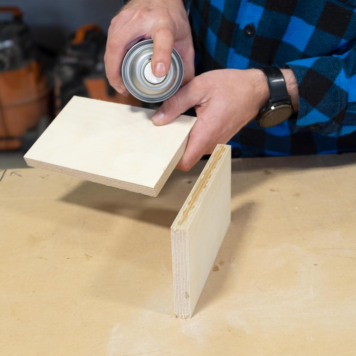 FastCap 2P-10 Super Glue Activator aerosol can in use on woodworking project