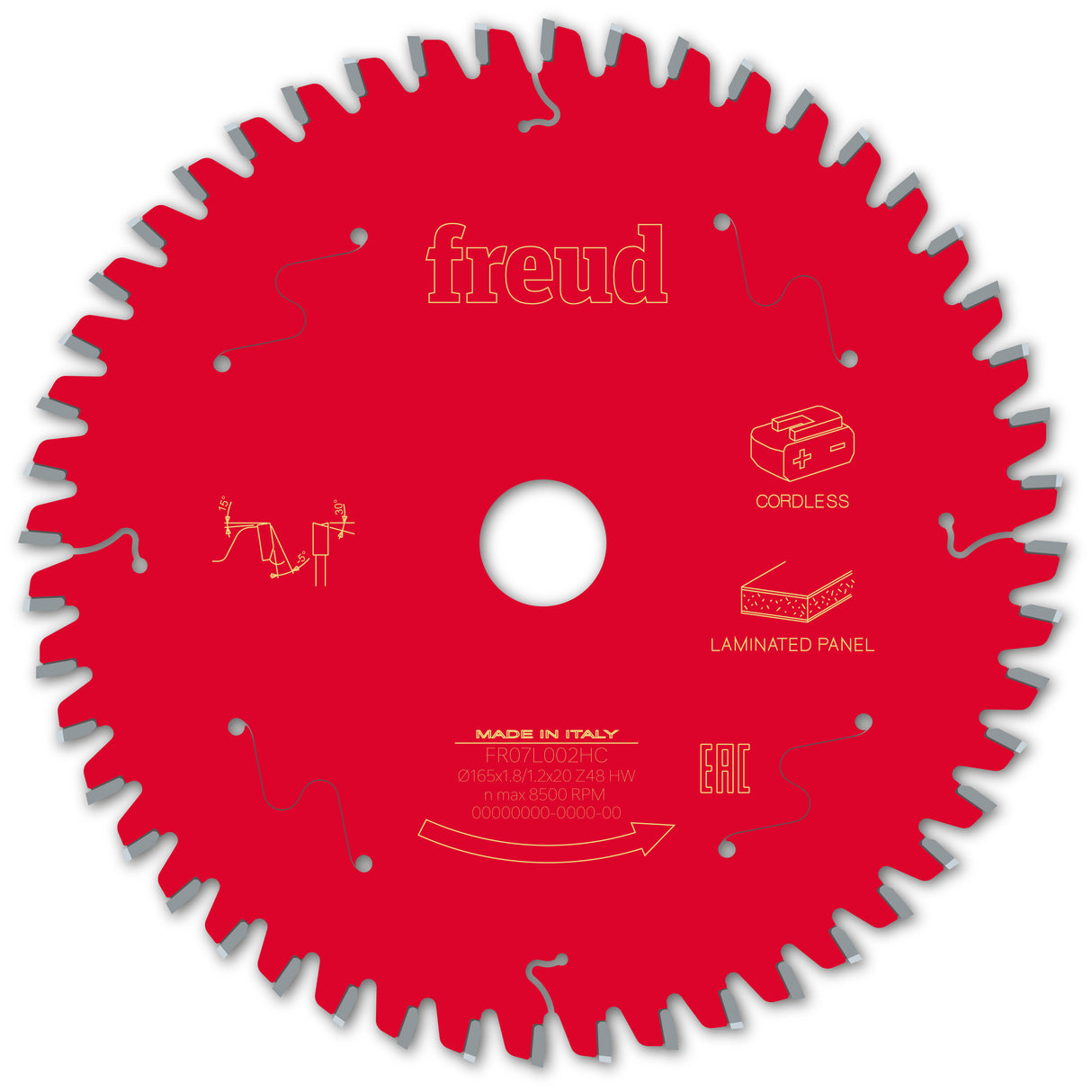 Freud 165 x 20 x 2.6 x 48T Laminated Panel Saw Blade suits Cordless Handheld and Plunge Circular Saws