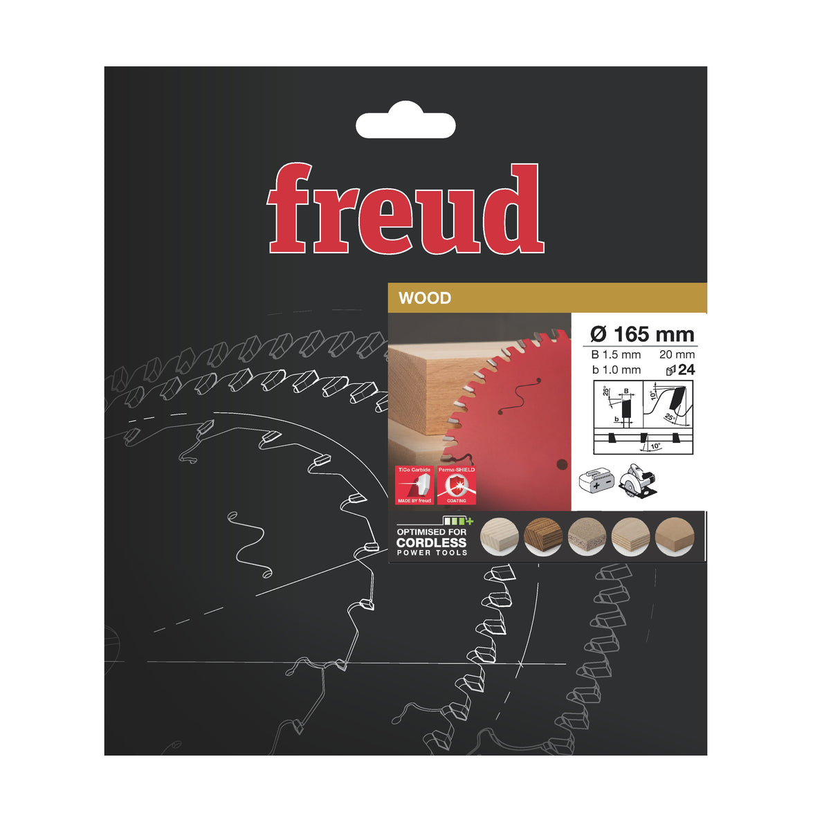 Freud 165 x 20 x 1.5 Thin Kerf Circular Saw Blades suits Cordless Handheld Power Saws