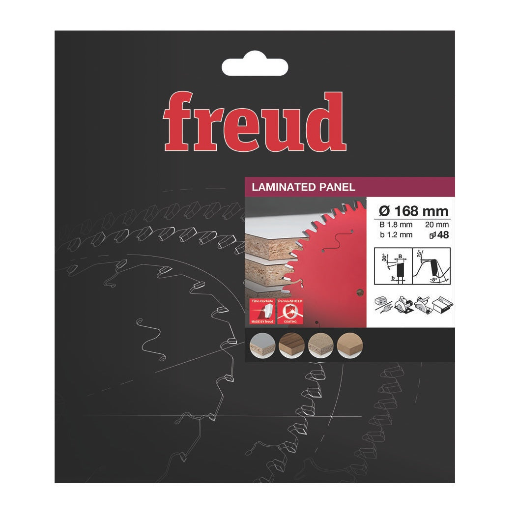 Freud 168 x 20 x 1.8 x 48T Laminated Panel Circular Saw Blade suits Handheld and Plunge Circular Saws
