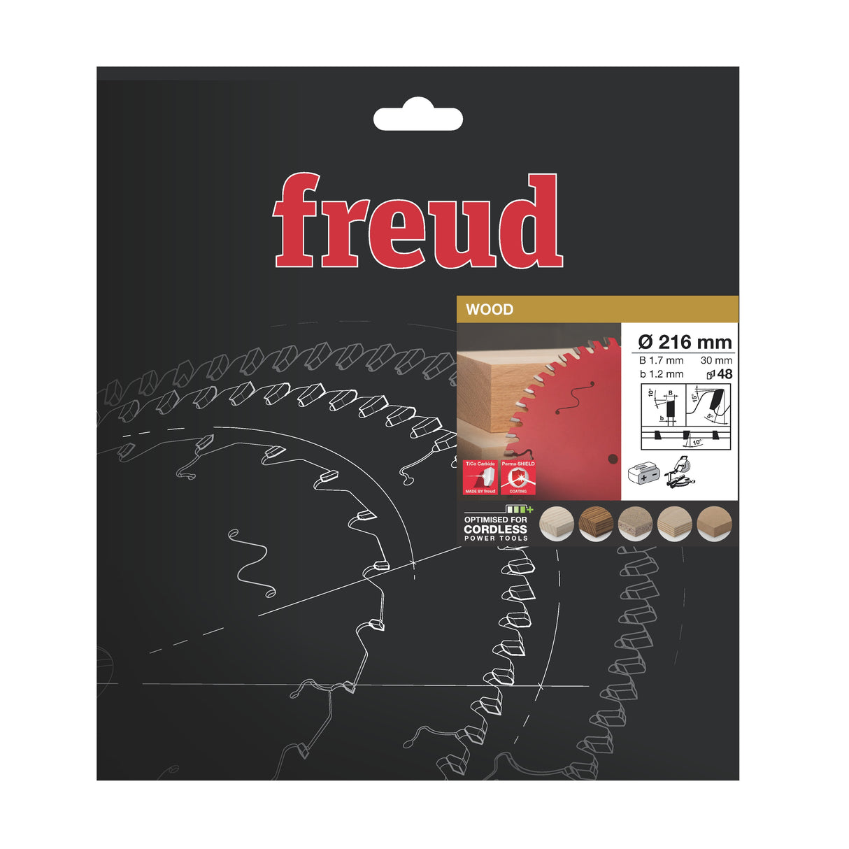 Freud 216 x 30 x 1.7 x 48T Thin Kerf Wood Circular Saw Blade suits Cordless Mitre Saws