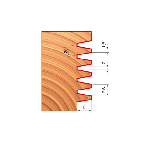 Freud Variable Height Finger Joint Router Bit for Strong Joints 13-45mm, 1/2in Shank - Top Bearing View