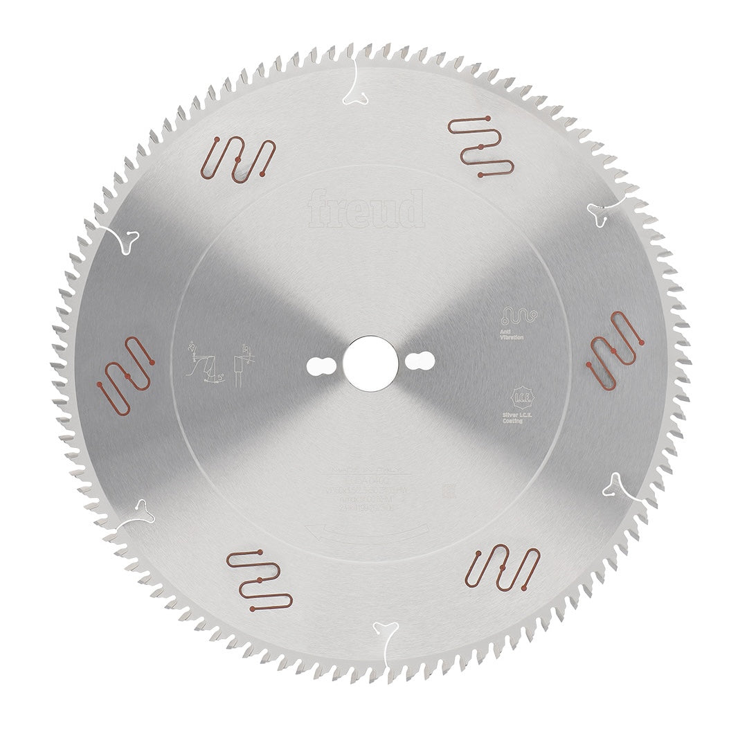 Freud 350mm Melamine Cut Off Saw Blade detail showcasing micro-grain carbide technology