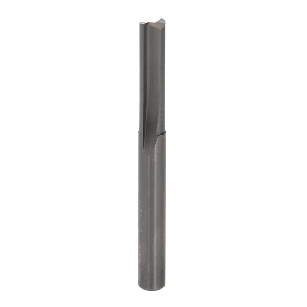 Freud Straight Router Bit Double Flute 1/4in Shank in use on timber slab