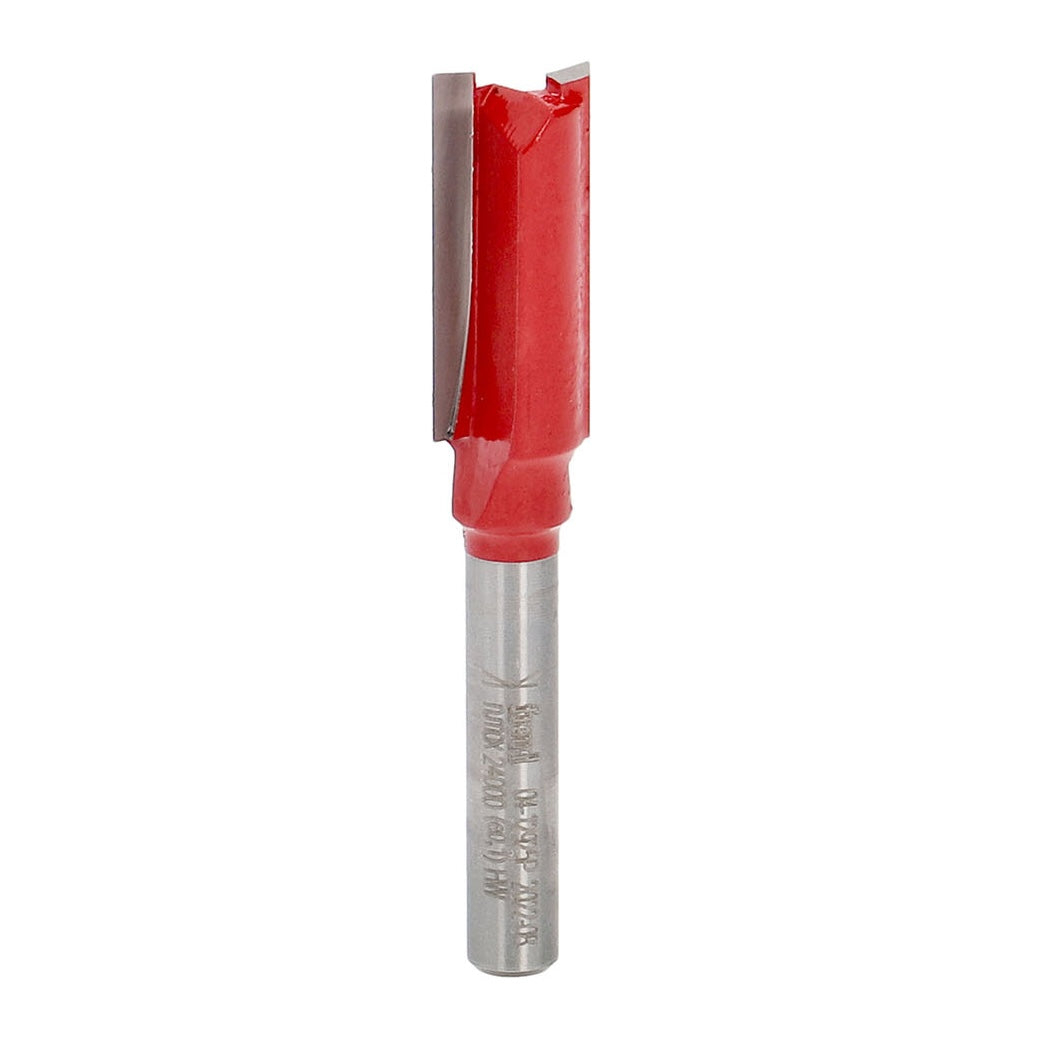Freud Double Flute Straight Router Bit, 1/4in Shank - Detail of carbide tip on woodworking tool