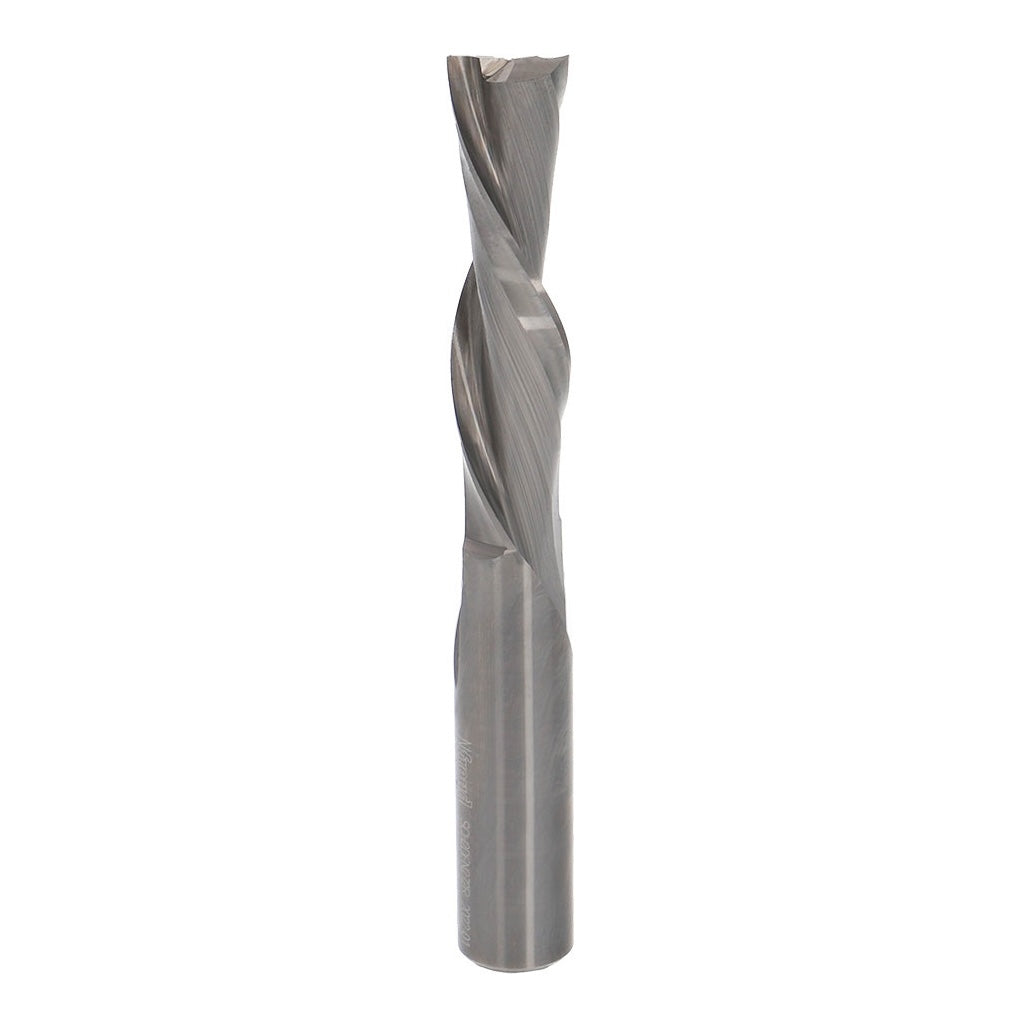 Freud Industrial 1/2in Shank Spiral Downcut CNC Router Bit with Two Flutes, Right Hand Cut - Detailed view of sharp carbide tip