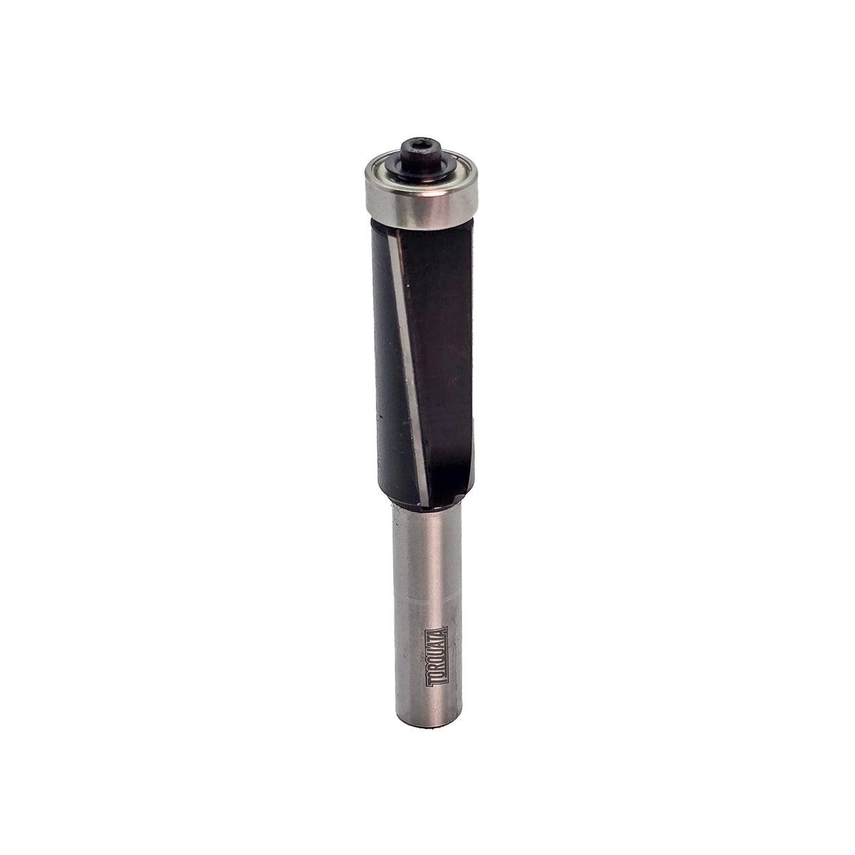 Torquata Long Heavy-Duty Flush Trim Router Bit with 1/2in Shank - High-angle close-up view showcasing sharp cutting edges