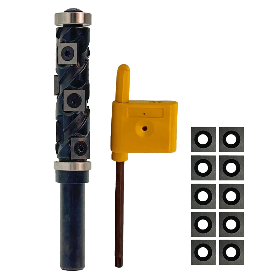 Torquata 65mm Dual-Bearing Spiral Flush Trim Carbide Insert Router Bit & Replacement Cutters 1/2in Shank