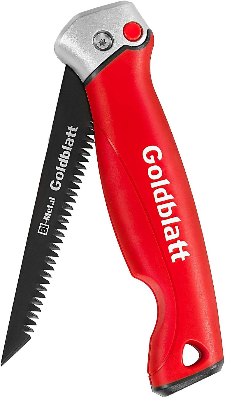 Goldblatt Folding Jab Saw Bi-Metal 8TPI in action, showcasing its clean cutting ability with 8 TPI bi-metal blade