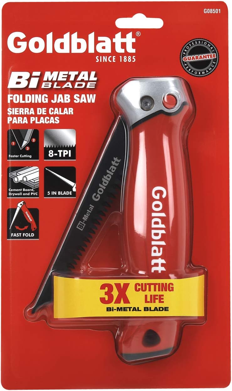 Goldblatt Folding Jab Saw Bi-Metal 8TPI in action, cutting effortlessly through wood