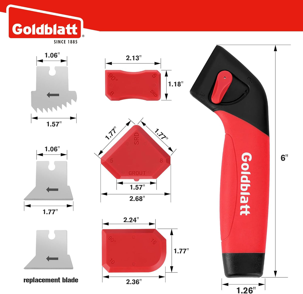 Goldblatt Caulking Tool Kit with stainless steel scraper blades and plastic finishing tools