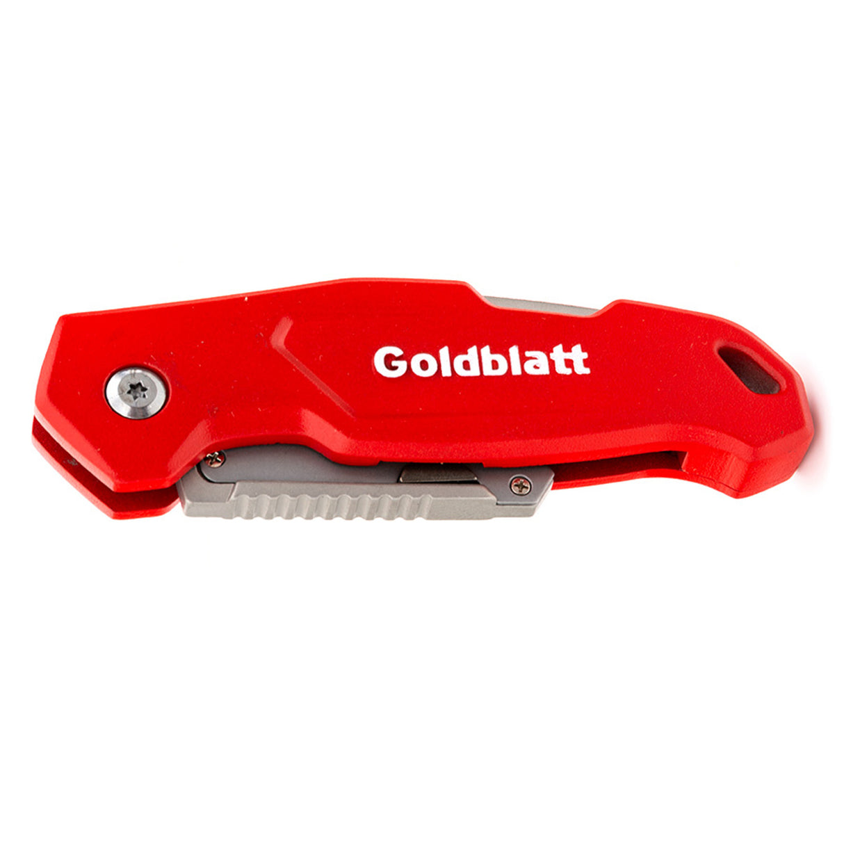 Goldblatt Heavy-Duty Folding Utility Knife with Wire Stripper angled view aluminum body