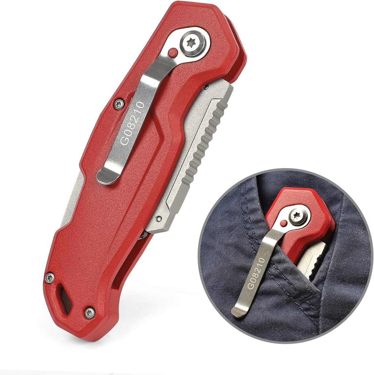 Goldblatt Heavy-Duty Folding Utility Knife angled view showing wire stripping feature