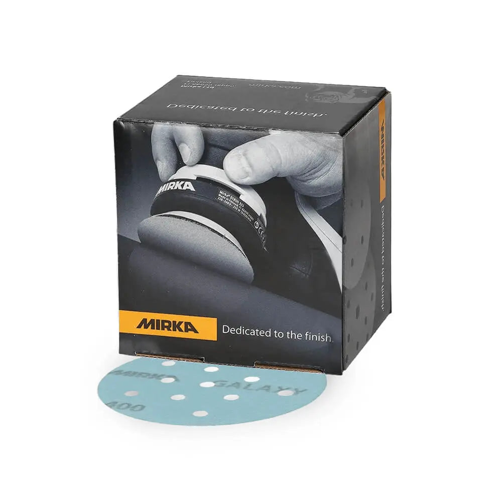 Mirka Galaxy Sanding Discs 77mm Mixed Fine Pack of 50 in various grits on a white background