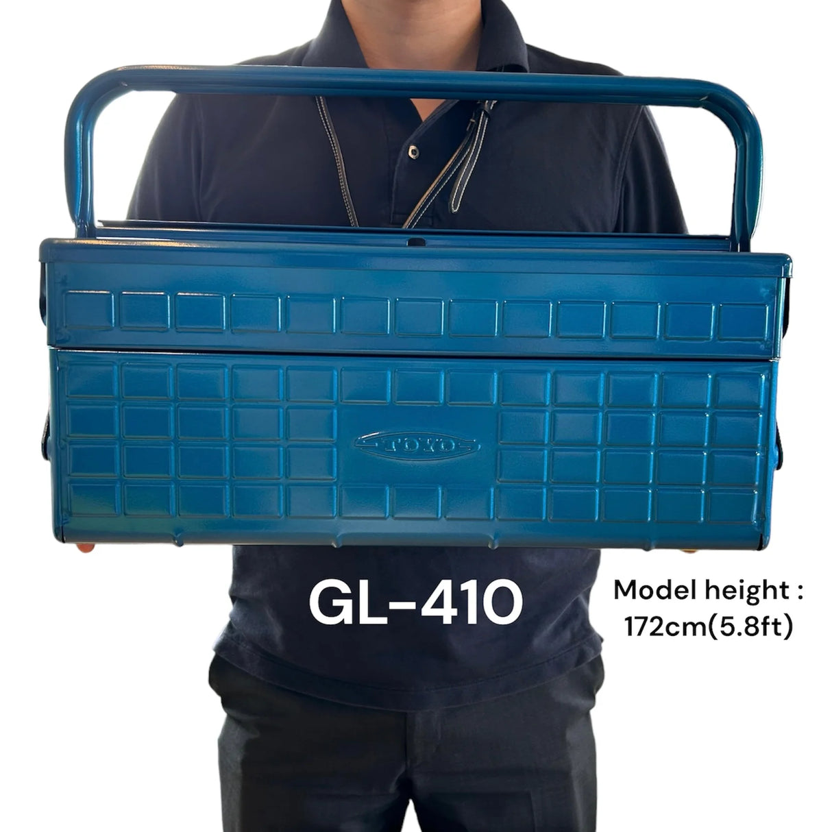 Toyo Steel Cantilever Tool Box 41cm Blue Long Handle