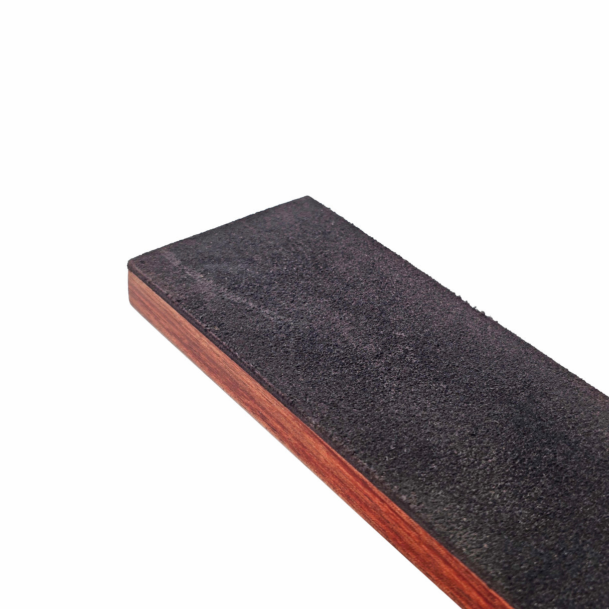 Harold & Saxon Honing Strop Deluxe Desert Hardwood angle view crafted with Murray Grey Calf hide leather