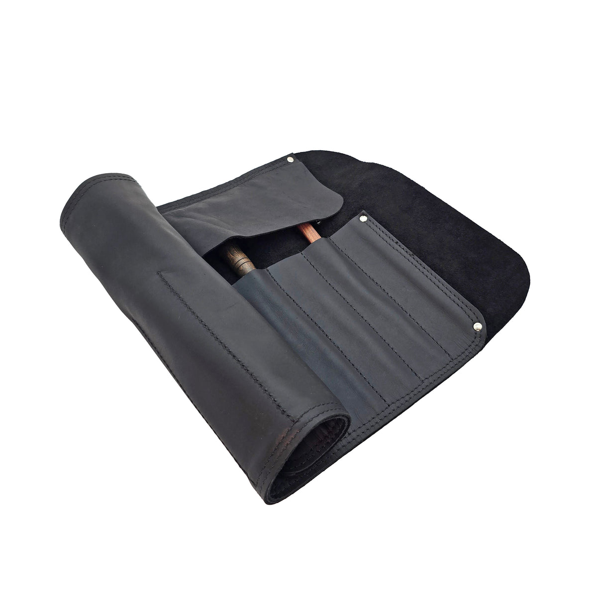 Australian-made Deluxe Tanned Leather Tool Roll by Harold & Saxon, 9 pockets for chisels, knives, and files