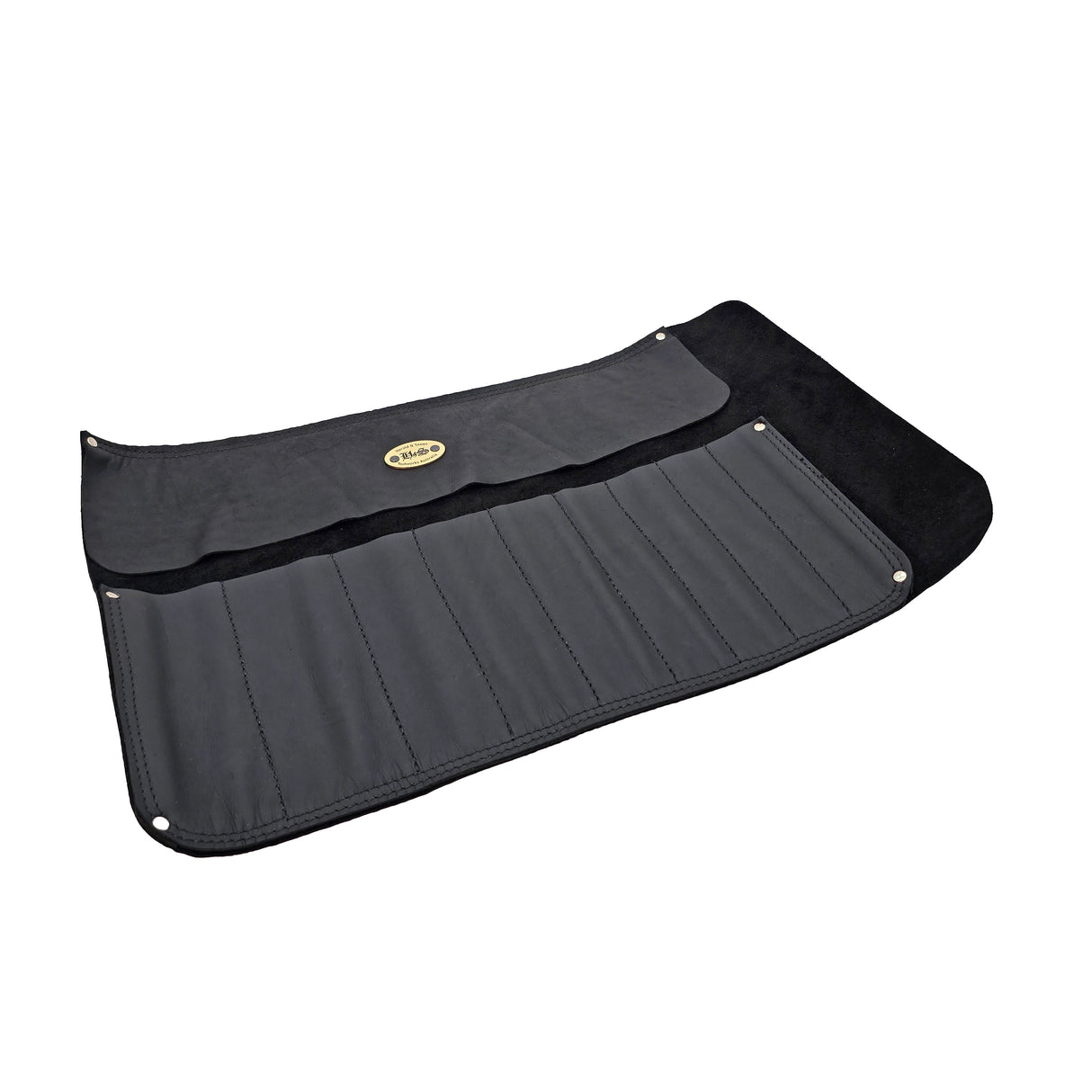 Harold & Saxon Deluxe Tanned Leather Tool Roll showcasing nine tool pockets in Australian leather craftsmanship