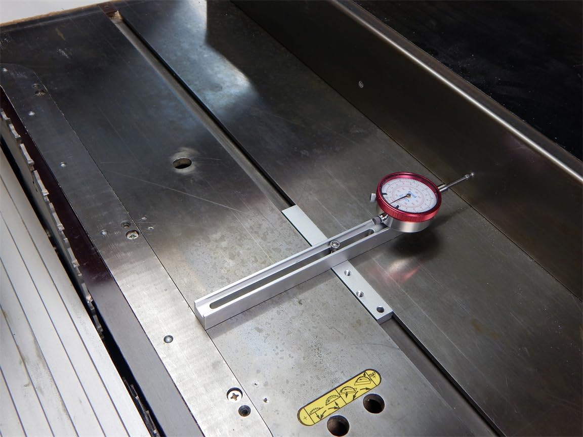 iGaging EZ-Align Table Saw Alignment System in use with dial indicator