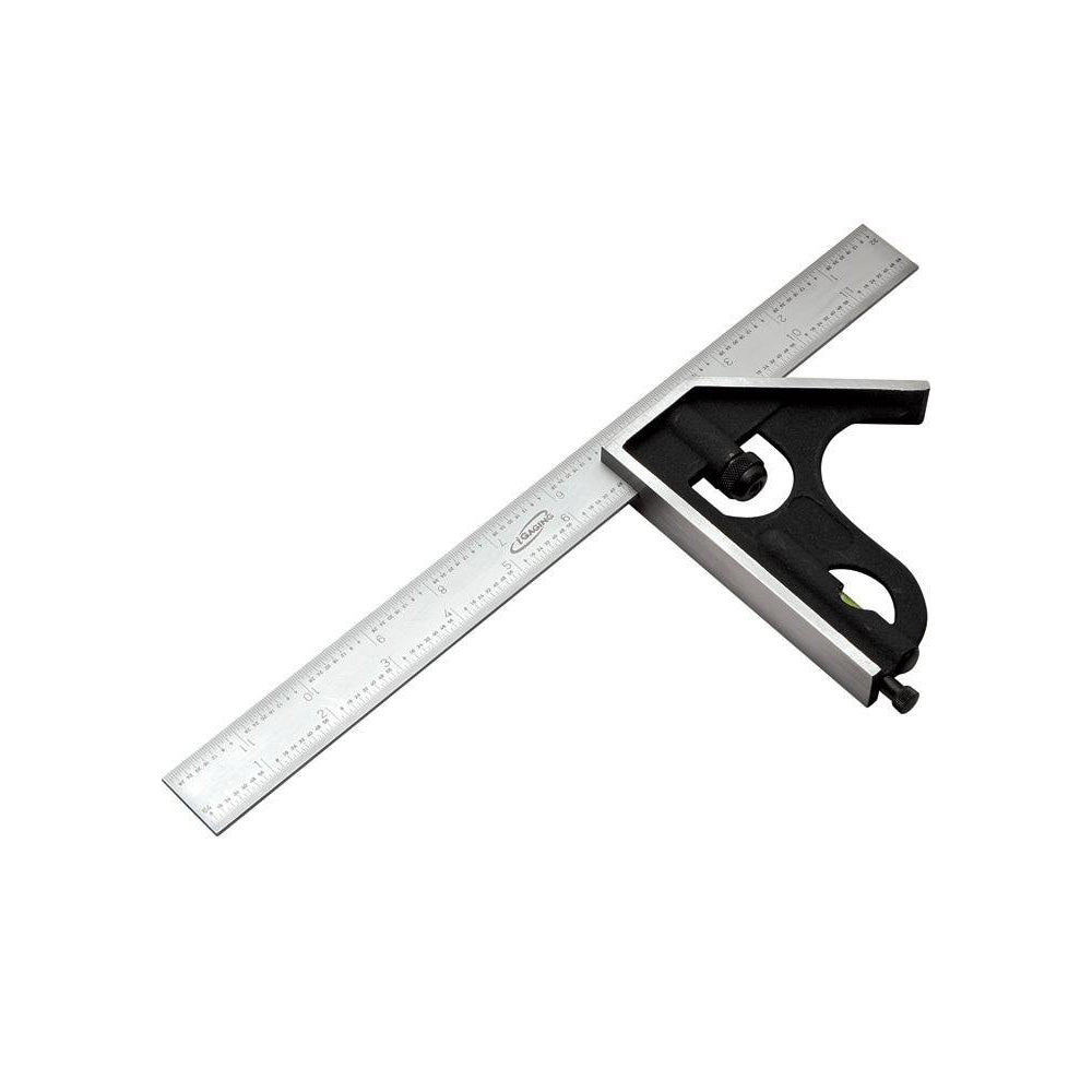 iGaging Set of 2 Combination Squares 150mm & 300mm with Storage Case in use on wooden workbench